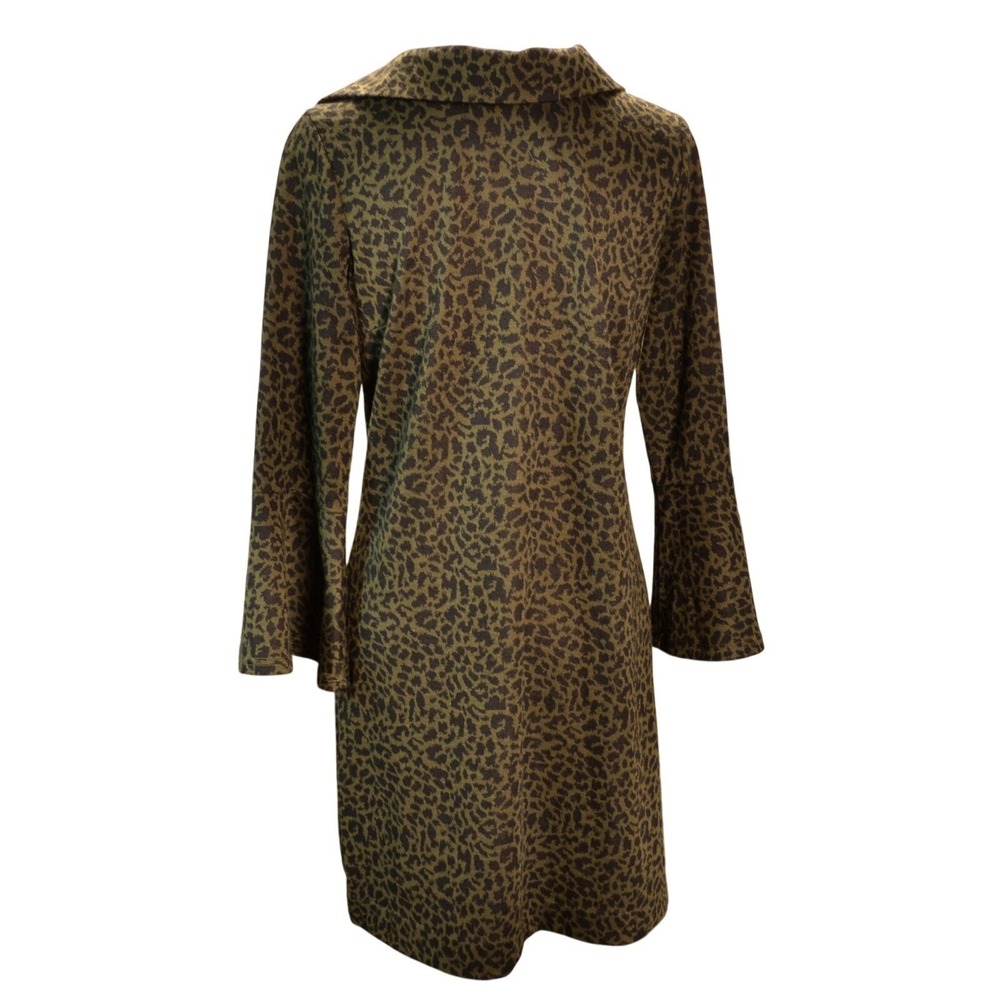 THML Leopard Shift Dress‎ Women M Green Bell Sleeve Zip Back Womens Print Date